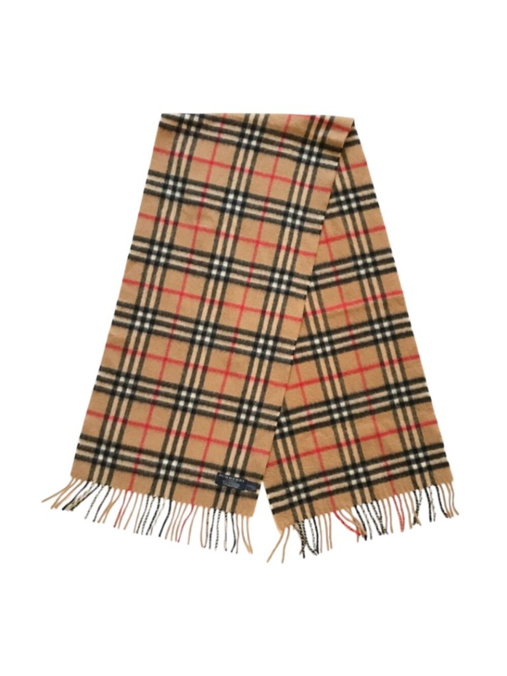 Burberry Wide Check Cashmere Scarf Wrap Womens Mens Tan Black Red Rectangle MINT